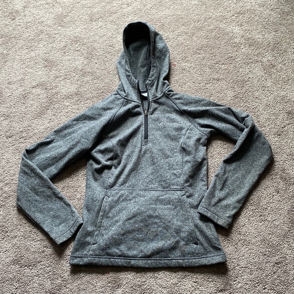 Columbia Quarter Zip Fleece Lined Hoodie Gray Outdoor Pullover Cozy SIZE XS